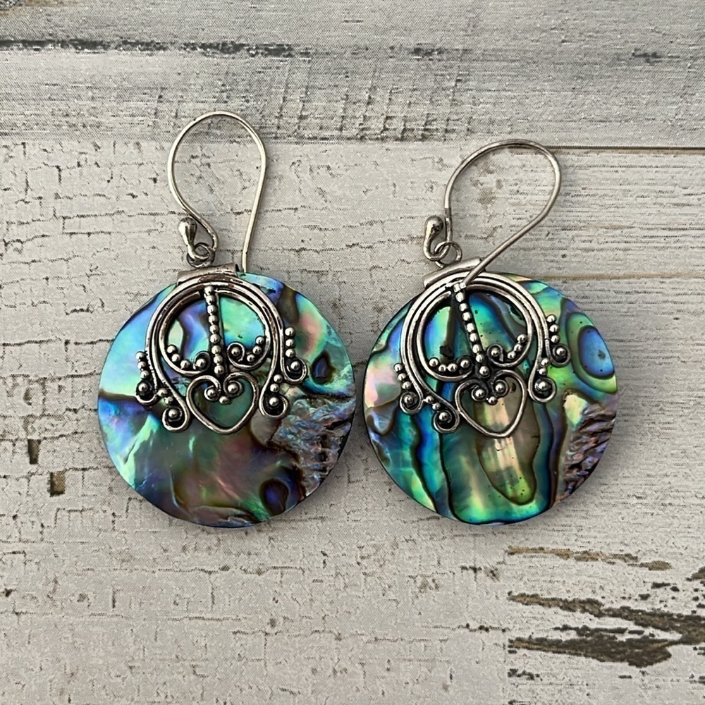 Suarti Abalone Disc Drop Earrings Sterling Silver - Picture 3 of 5